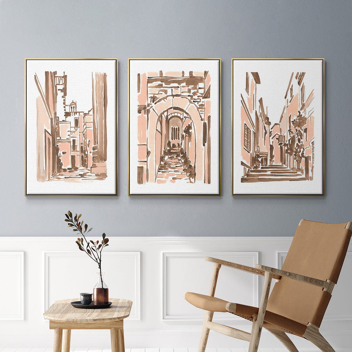 Blush Architecture Study I - Floater Framed Canvas Set