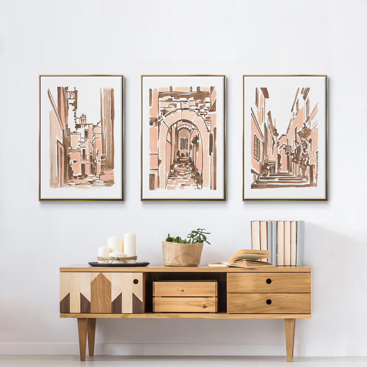 Blush Architecture Study I - Floater Framed Canvas Set