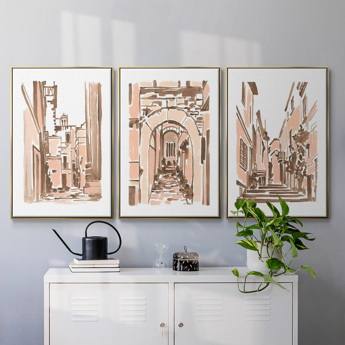 Blush Architecture Study I - Floater Framed Canvas Set