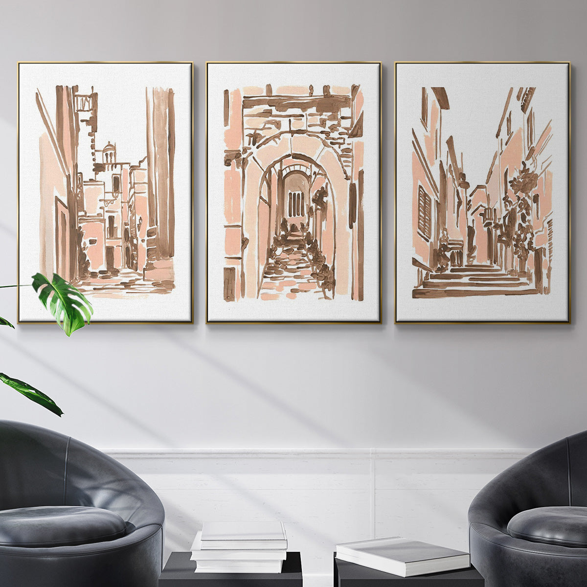 Blush Architecture Study I - Floater Framed Canvas Set