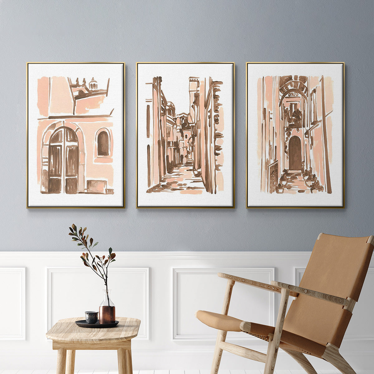 Blush Architecture Study IV - Floater Framed Canvas Set
