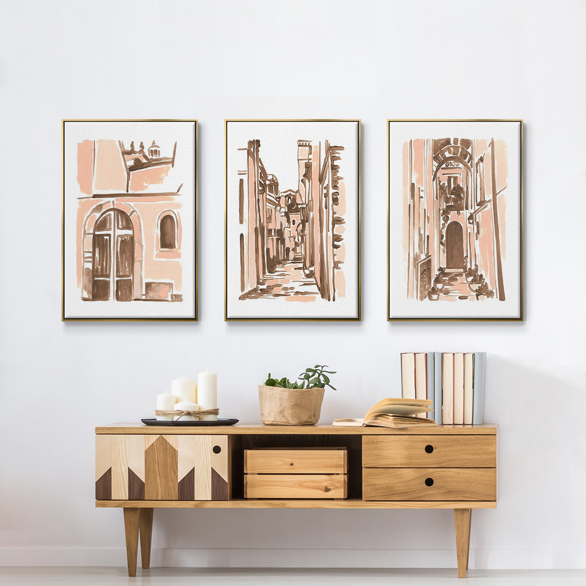 Blush Architecture Study IV - Floater Framed Canvas Set