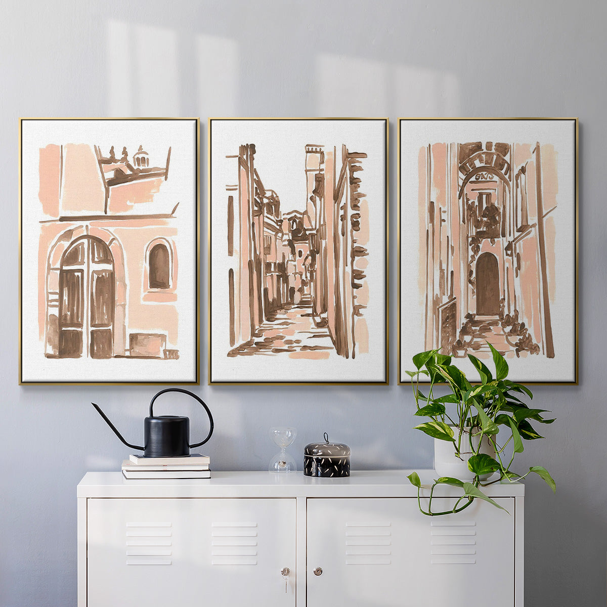 Blush Architecture Study IV - Floater Framed Canvas Set