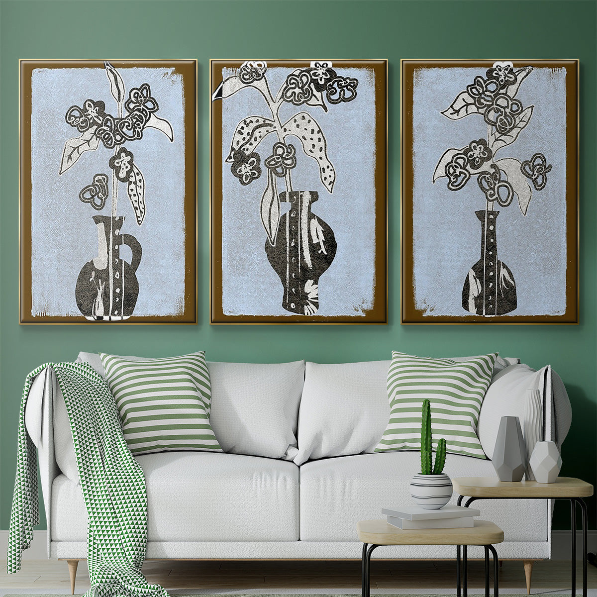 Graphic Flowers in Vase I - Floater Framed Canvas Set