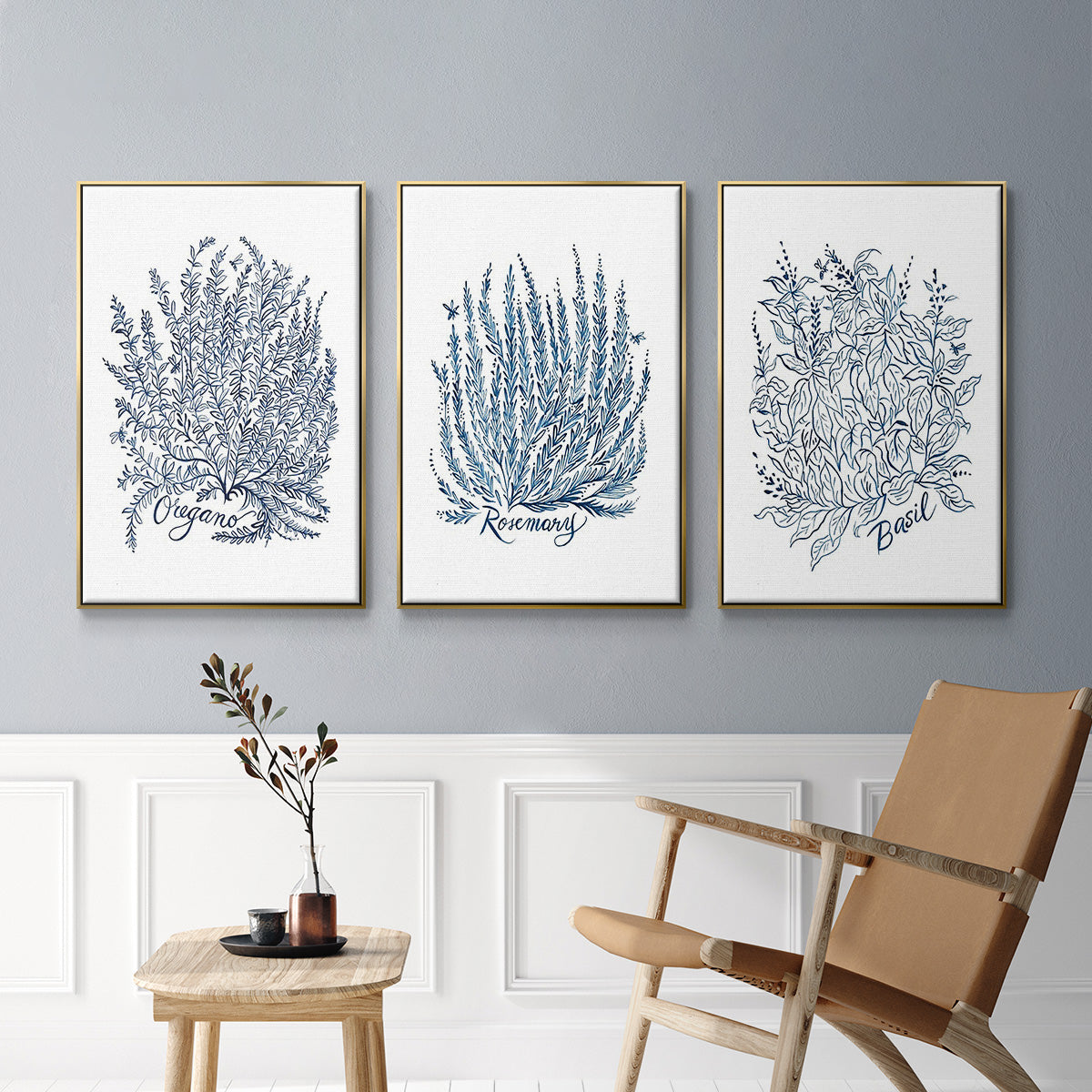 Summer Herb Garden Sketches I - Floater Framed Canvas Set