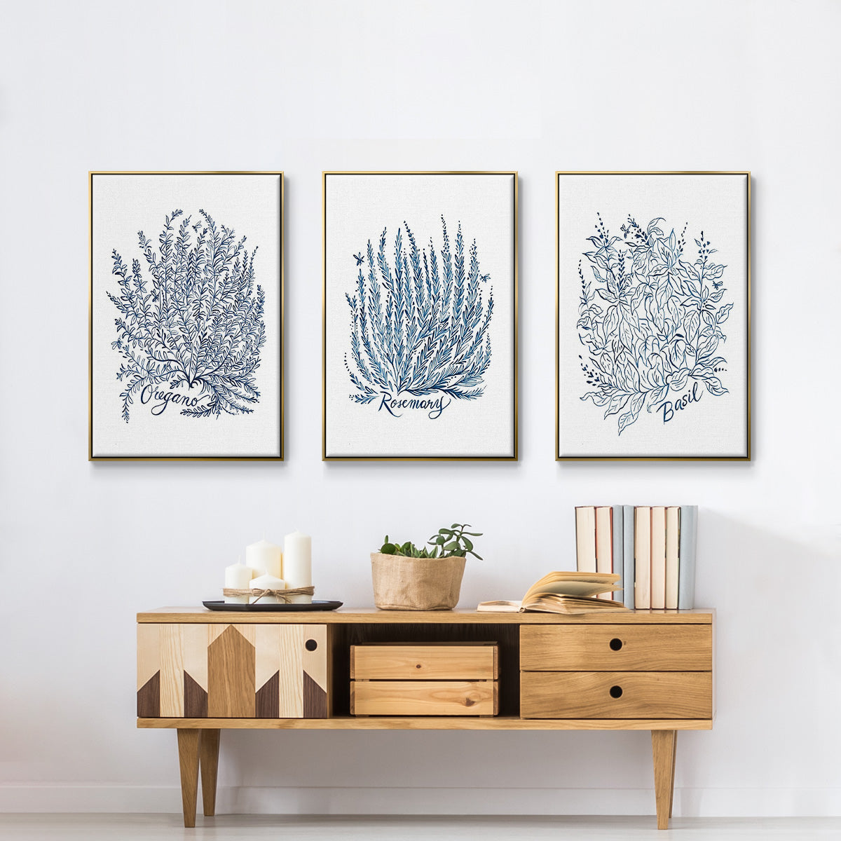 Summer Herb Garden Sketches I - Floater Framed Canvas Set