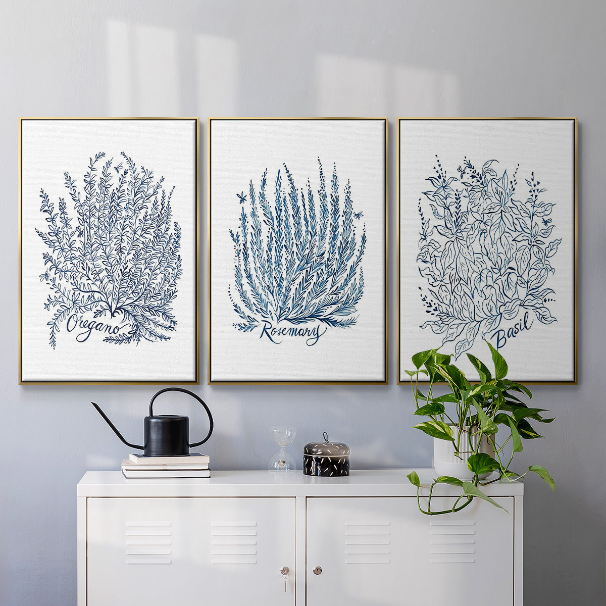 Summer Herb Garden Sketches I - Floater Framed Canvas Set