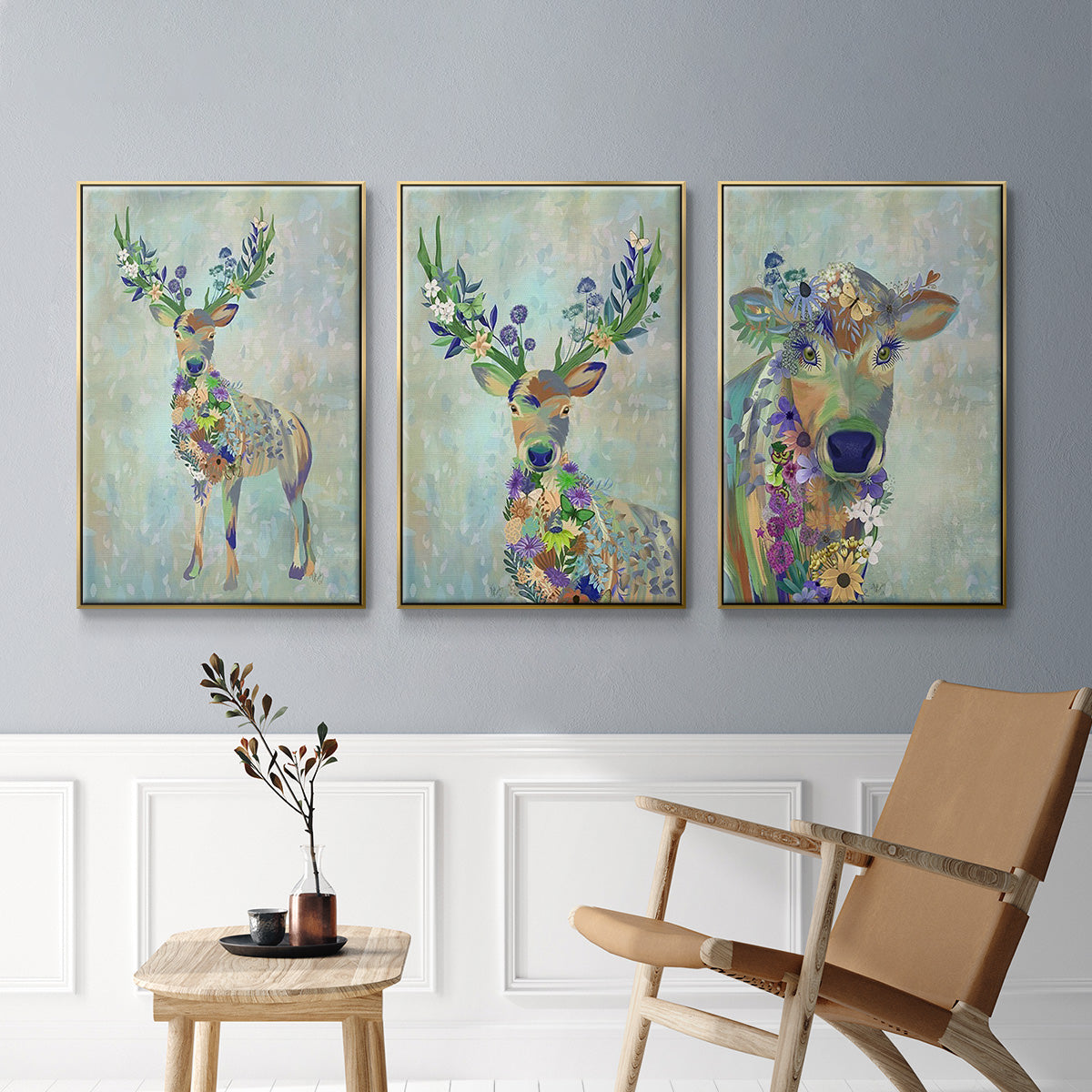 Fantastic Florals Cow - Floater Framed Canvas Set