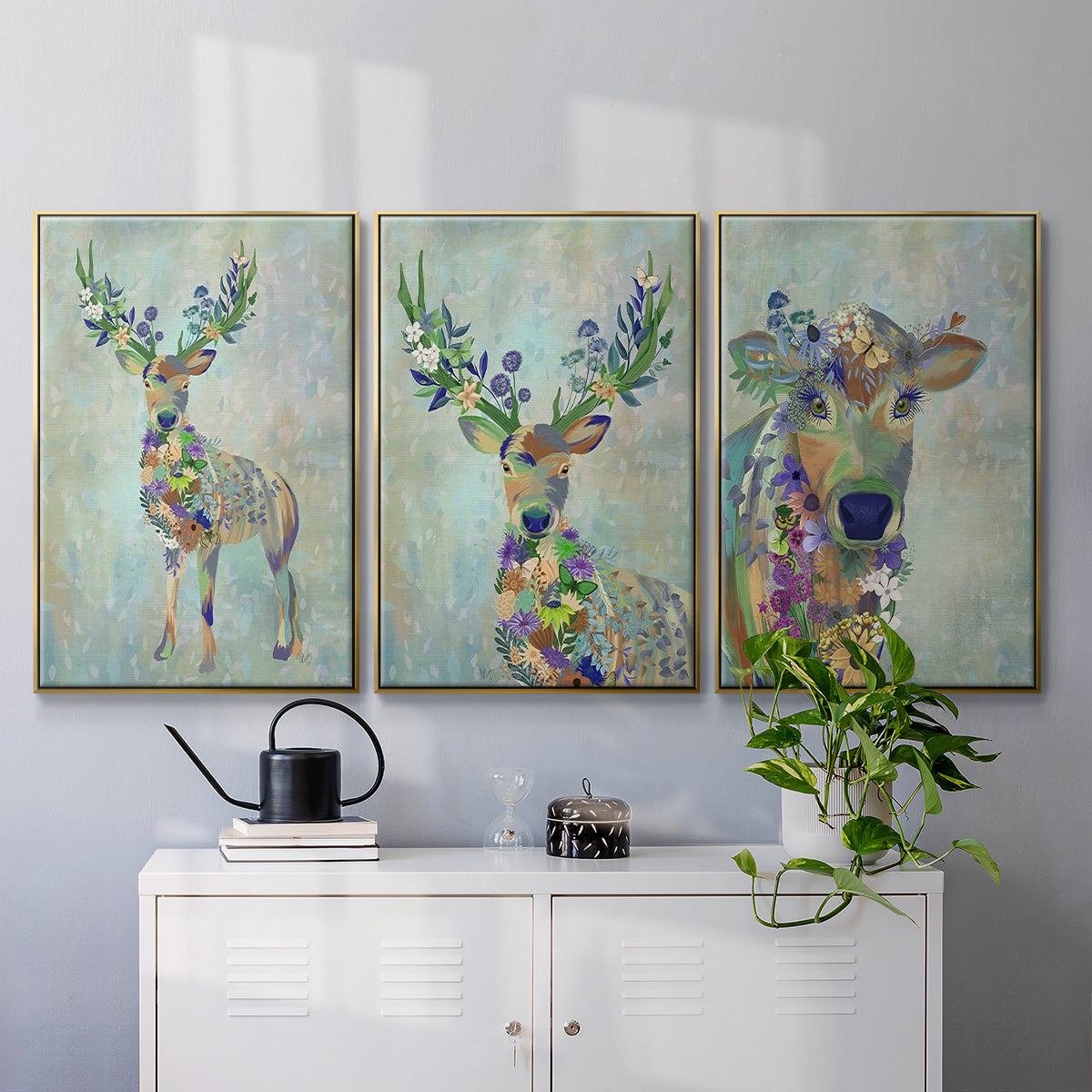 Fantastic Florals Cow - Floater Framed Canvas Set