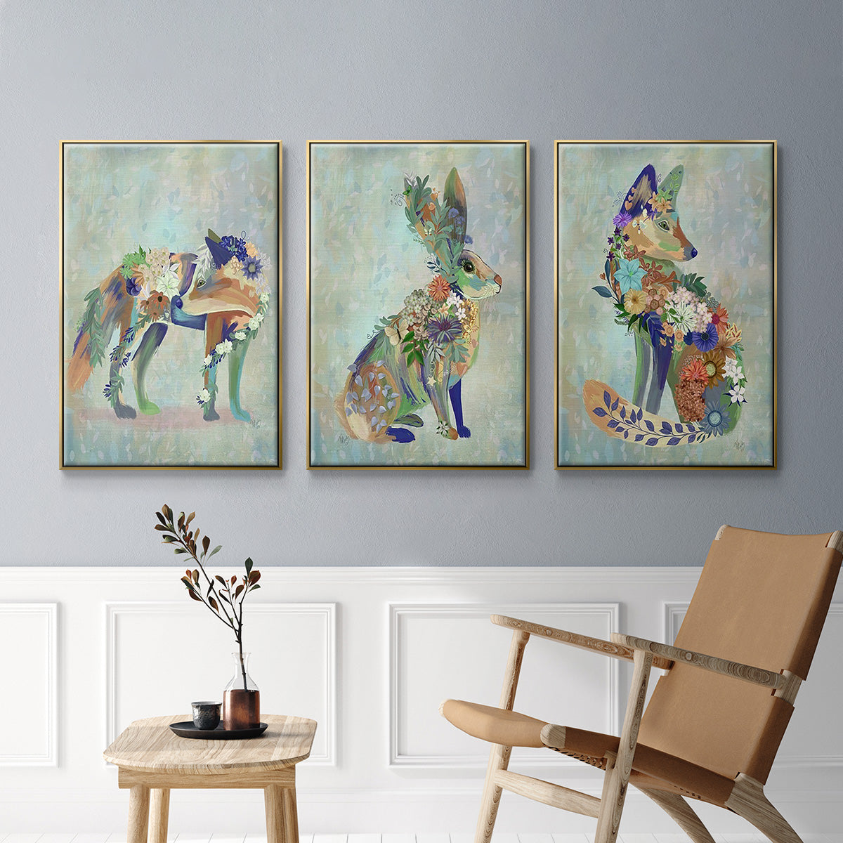 Fantastic Florals Fox, Sitting - Floater Framed Canvas Set