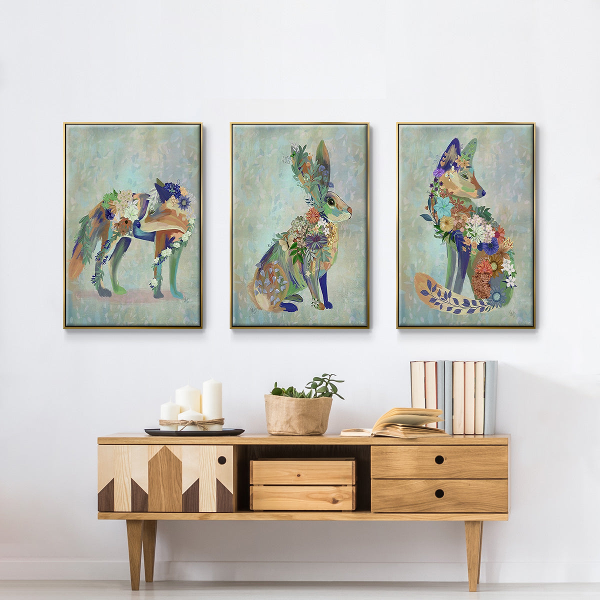 Fantastic Florals Fox, Sitting - Floater Framed Canvas Set
