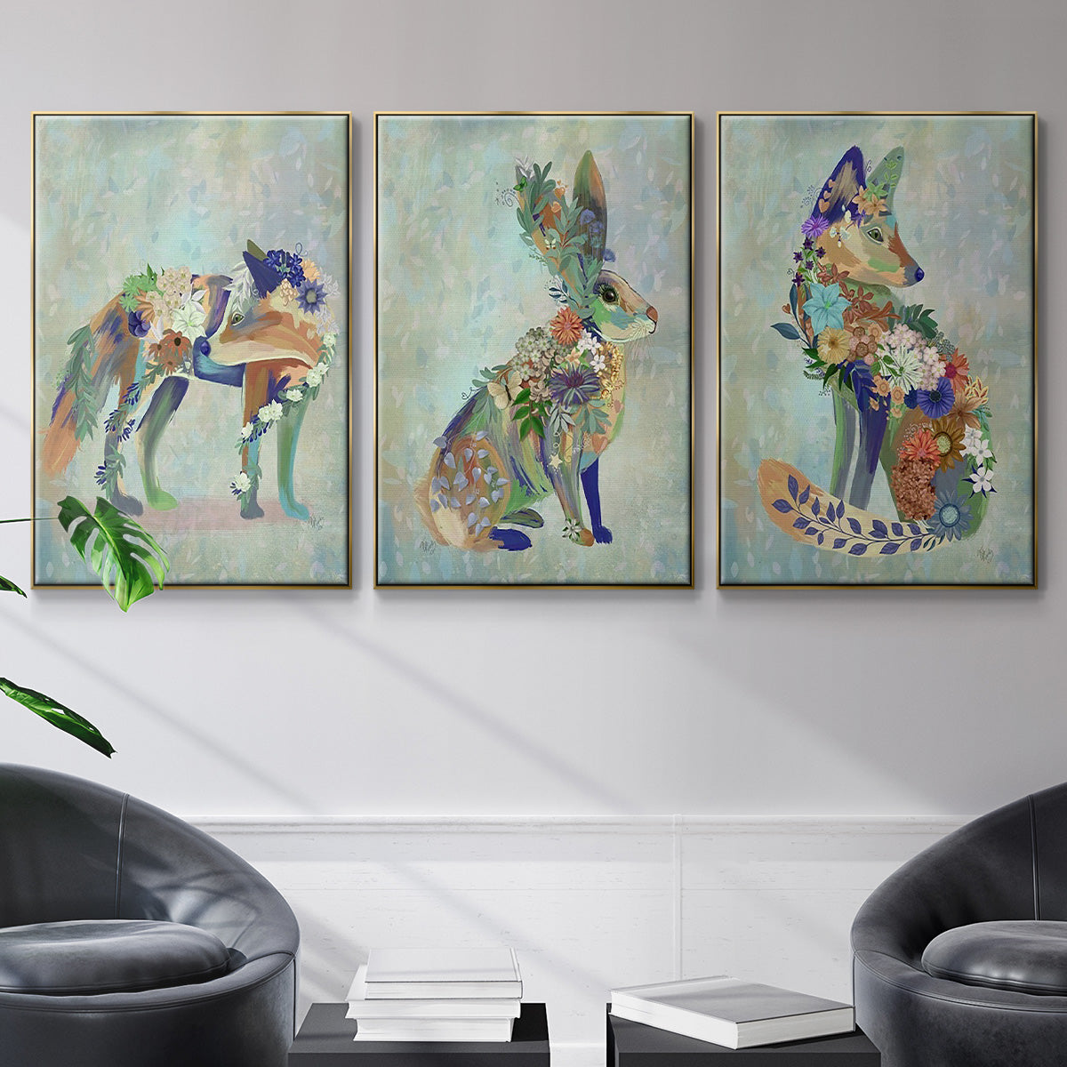 Fantastic Florals Fox, Sitting - Floater Framed Canvas Set