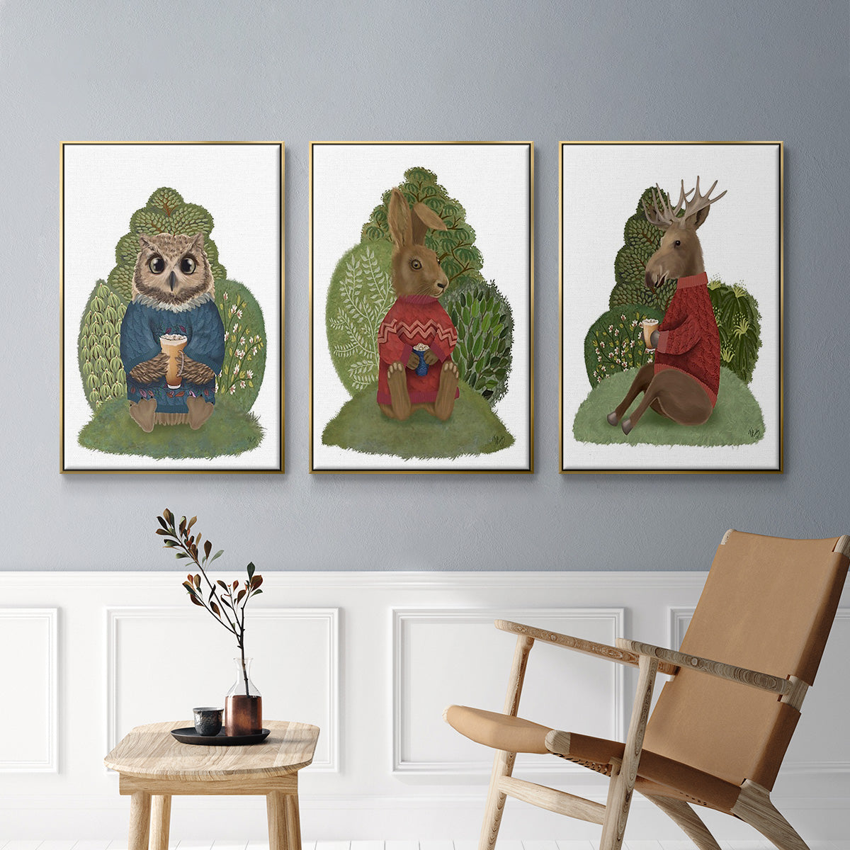 Latte Moose in Sweater - Floater Framed Canvas Set