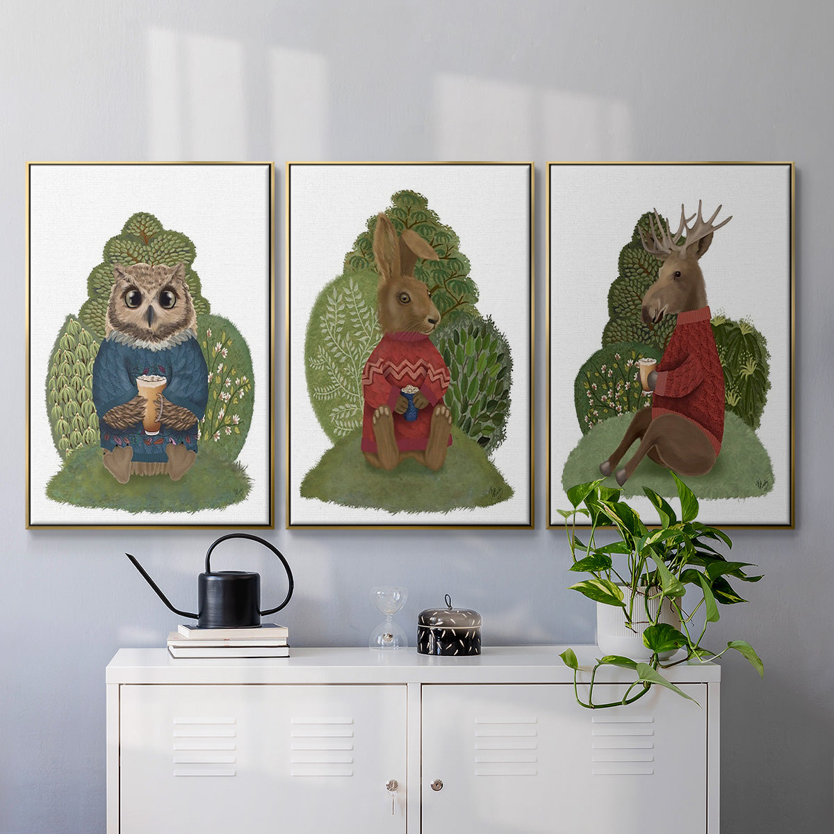 Latte Moose in Sweater - Floater Framed Canvas Set