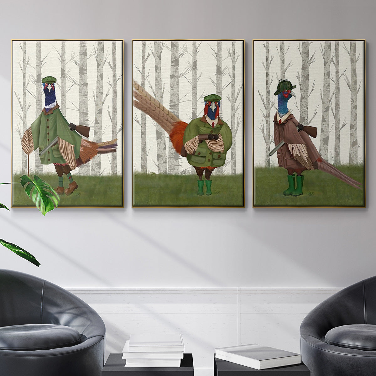Pheasant Shooting Party 5 - Floater Framed Canvas Set