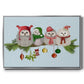 Fluffy Christmas Owls on Branch - Floater Framed Canvas Print