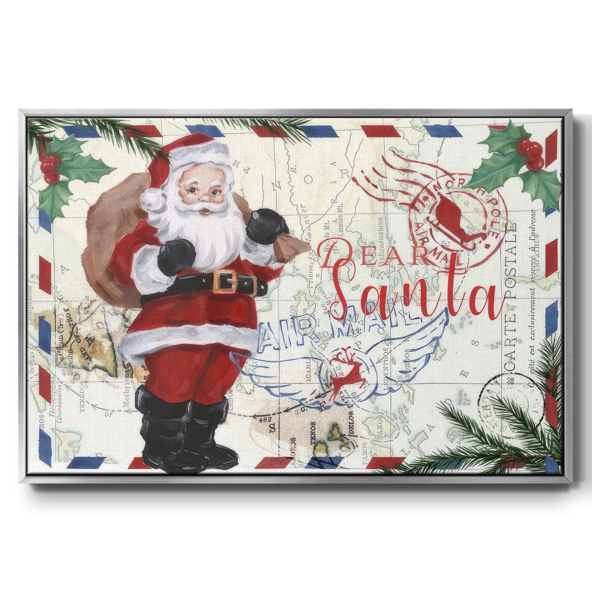 Christmas Par Avion I - Floater Framed Canvas Print