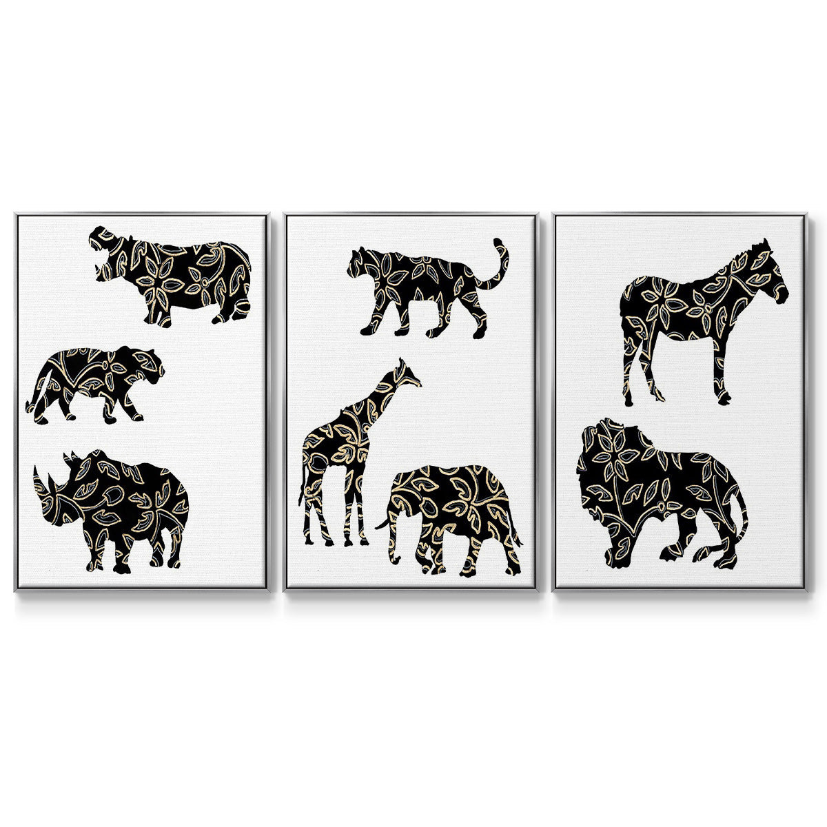 Ornamental Safari Animals I - Floater Framed Canvas Set
