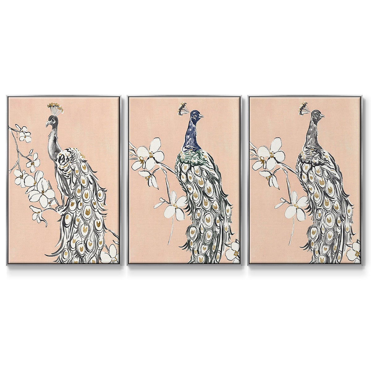 Peacock in Gold I - Floater Framed Canvas Set