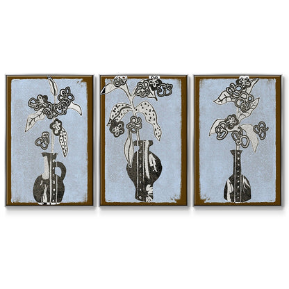 Graphic Flowers in Vase I - Floater Framed Canvas Set