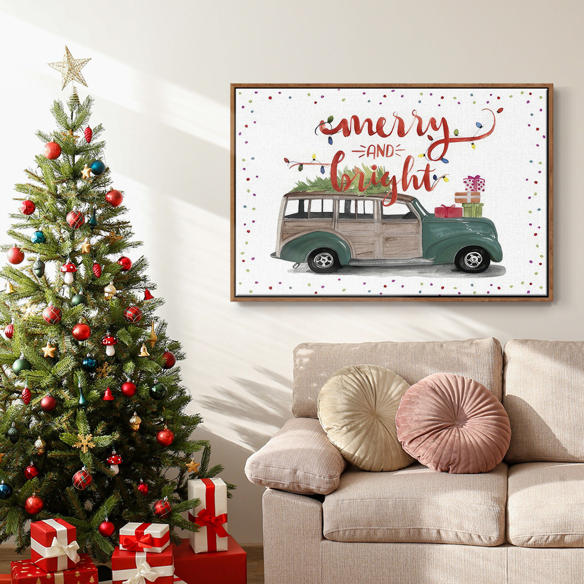 Christmas Cars Collection A - Floater Framed Canvas Print