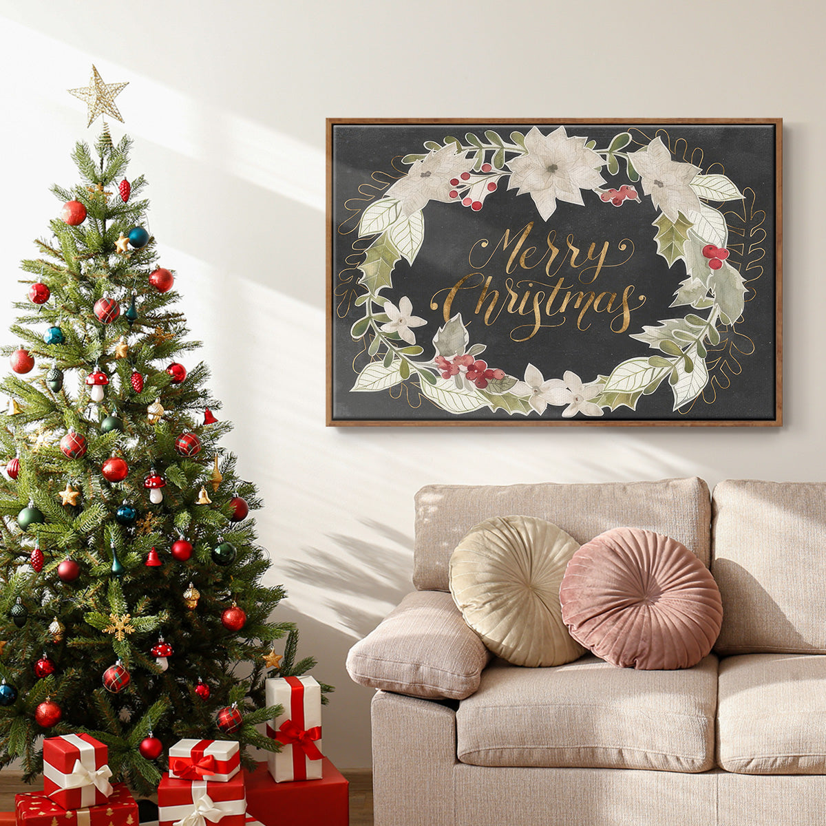 Gilded Christmas Collection A - Floater Framed Canvas Print