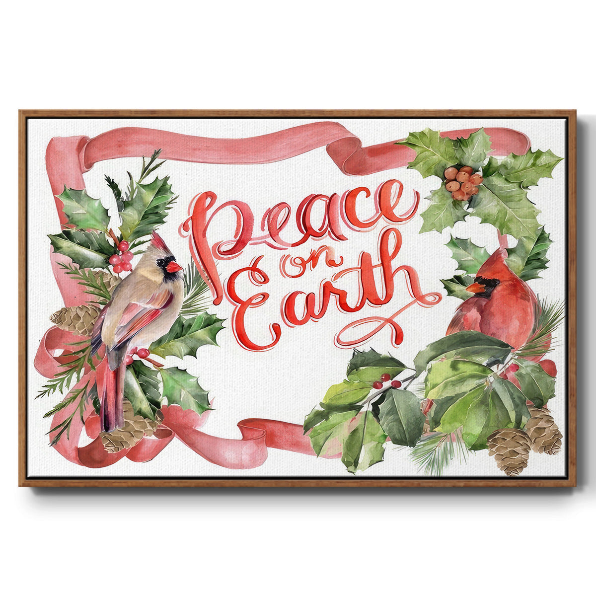 Cardinal Holly Christmas Collection A - Floater Framed Canvas Print