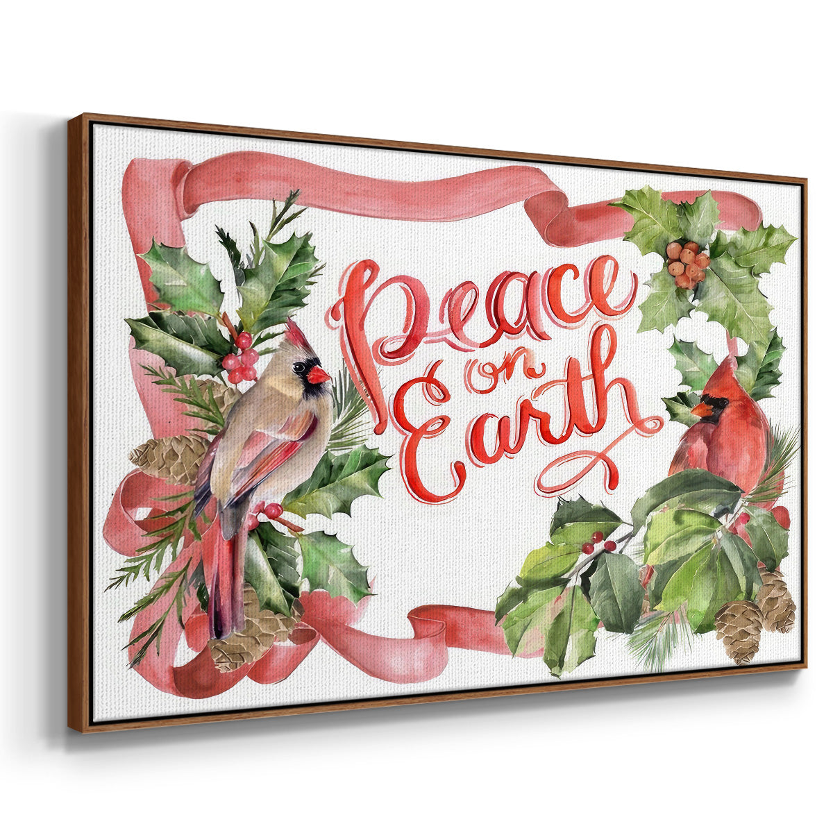 Cardinal Holly Christmas Collection A - Floater Framed Canvas Print