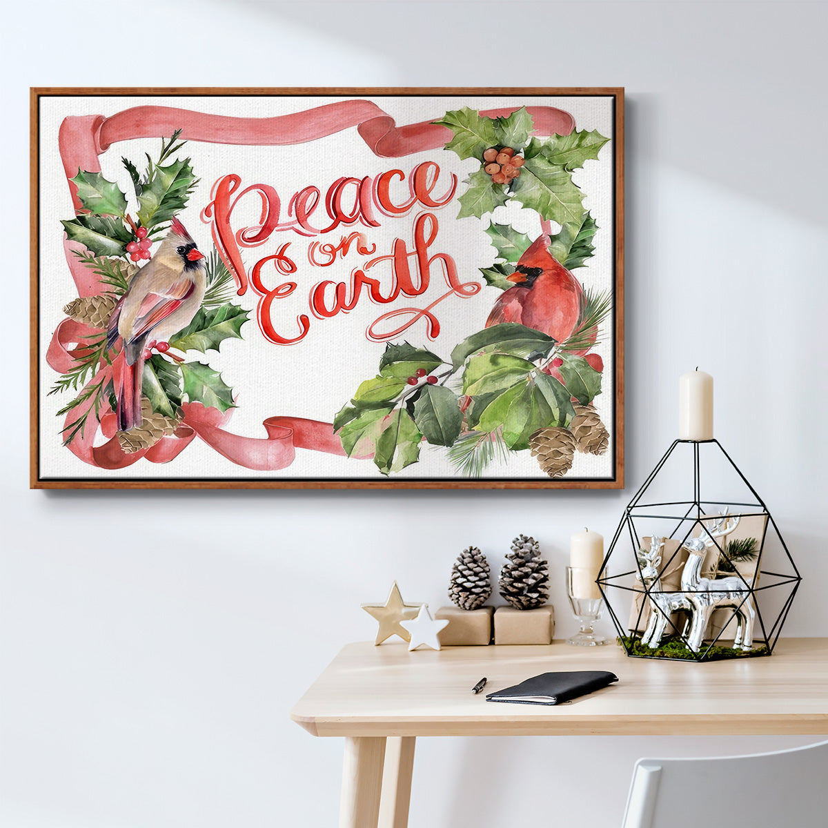 Cardinal Holly Christmas Collection A - Floater Framed Canvas Print