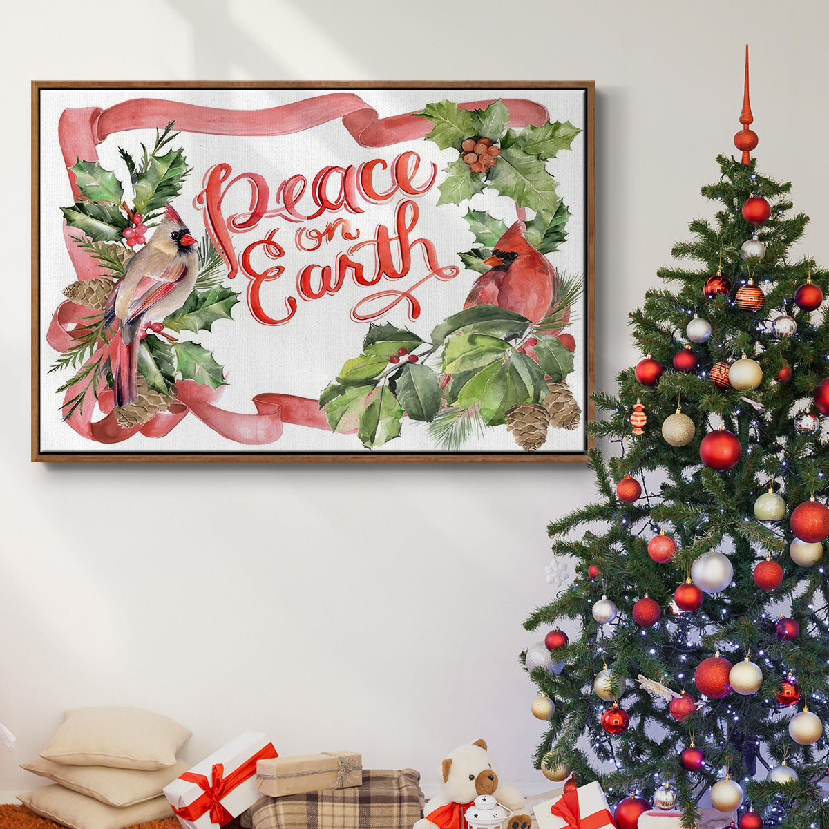 Cardinal Holly Christmas Collection A - Floater Framed Canvas Print