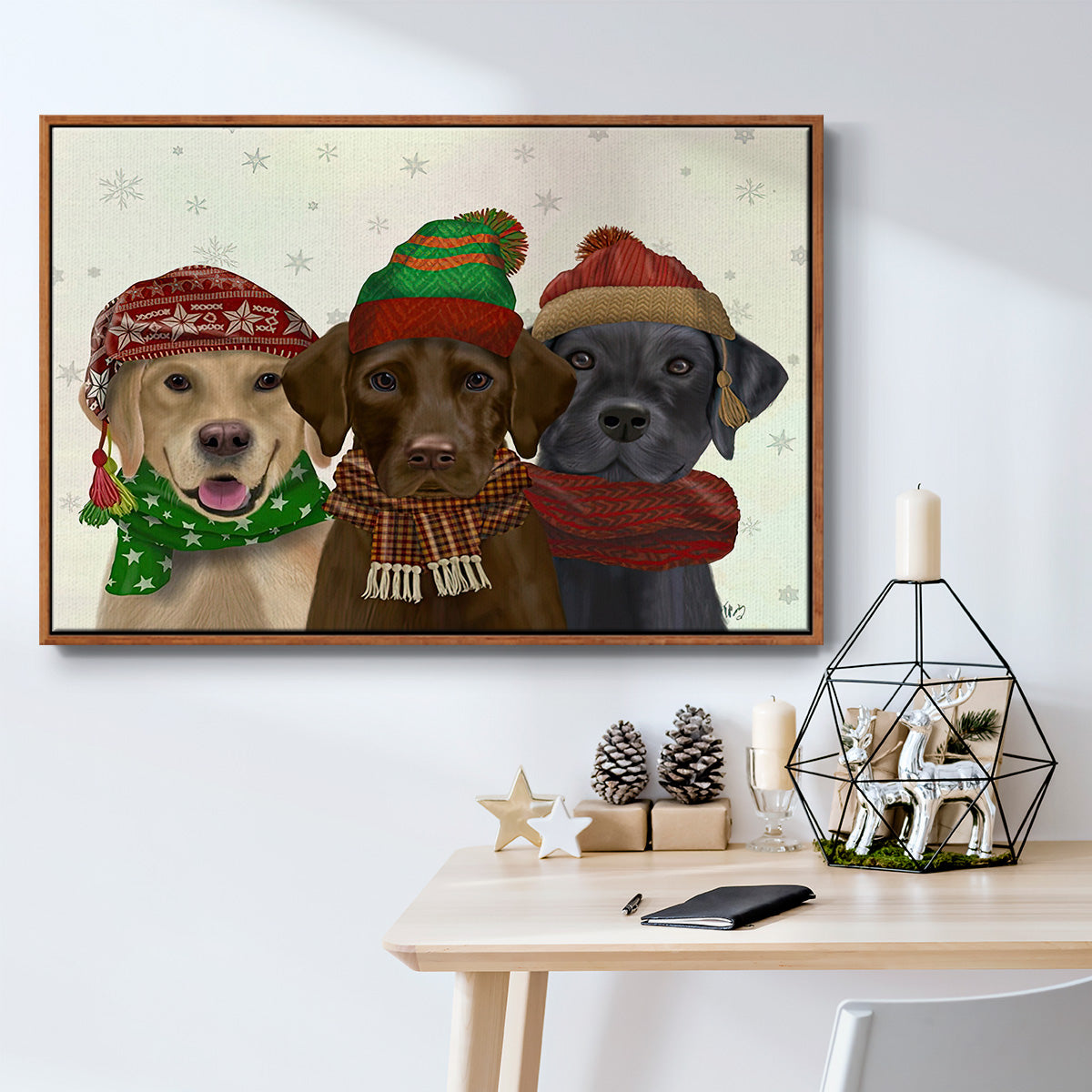 Christmas 3 Winter Labs - Floater Framed Canvas Print
