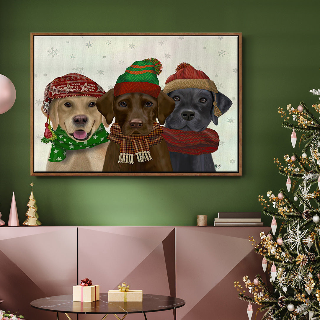 Christmas 3 Winter Labs - Floater Framed Canvas Print