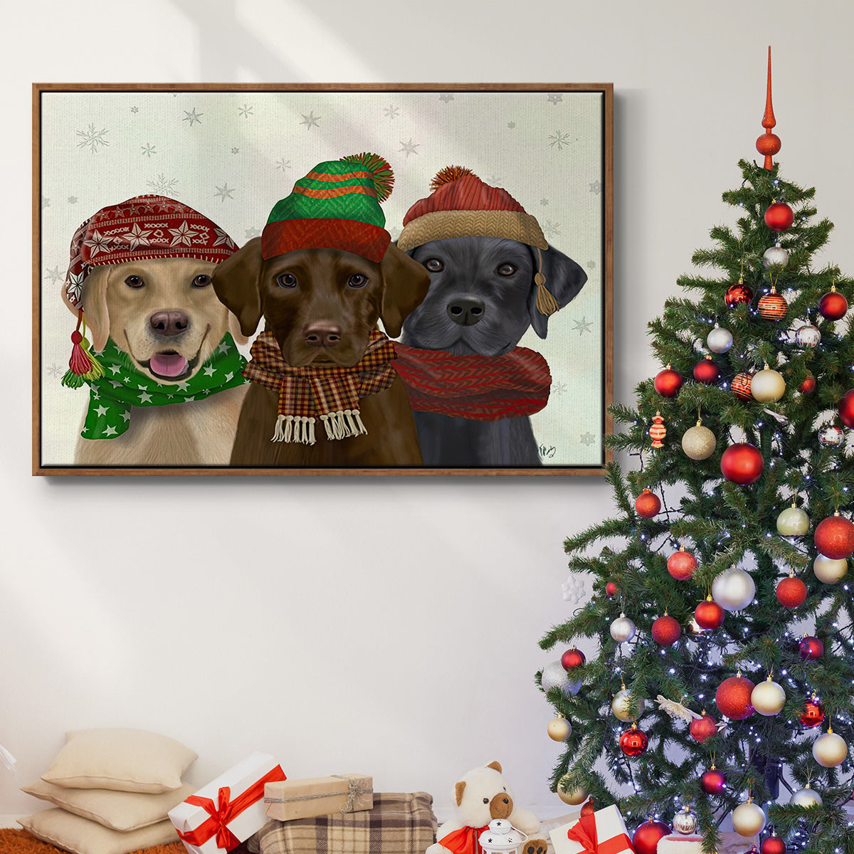 Christmas 3 Winter Labs - Floater Framed Canvas Print
