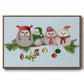 Fluffy Christmas Owls on Branch - Floater Framed Canvas Print