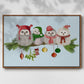 Fluffy Christmas Owls on Branch - Floater Framed Canvas Print