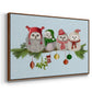 Fluffy Christmas Owls on Branch - Floater Framed Canvas Print