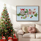 Fluffy Christmas Owls on Branch - Floater Framed Canvas Print