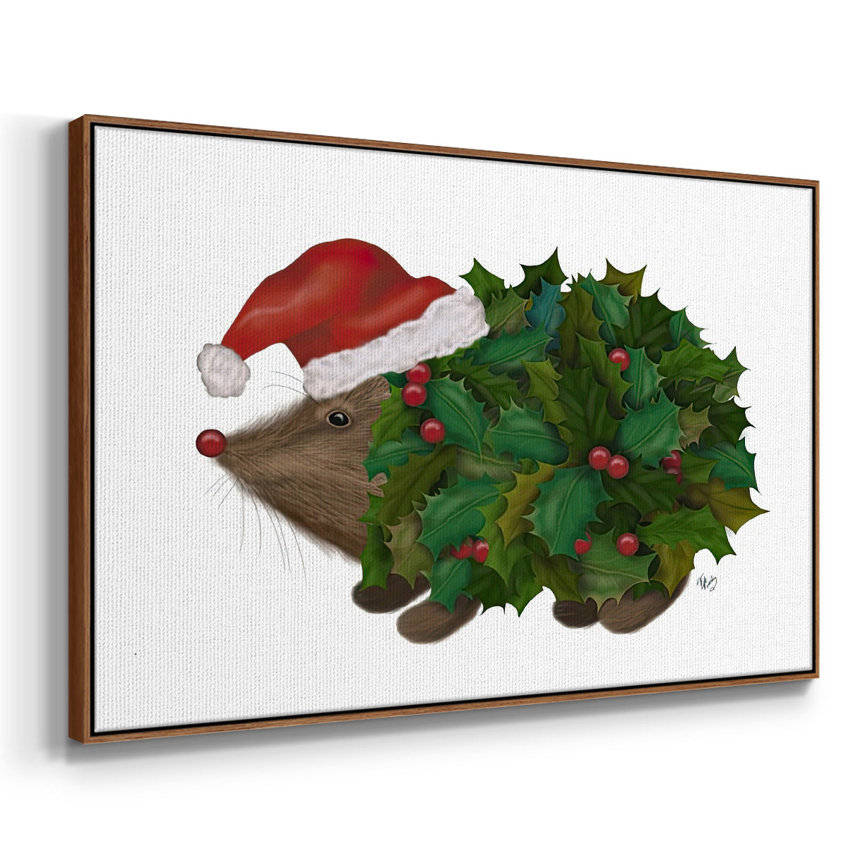 Christmas Holly Hedgehog - Floater Framed Canvas Print