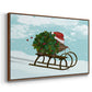 Christmas Holly Hedgehog Sledding - Floater Framed Canvas Print