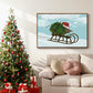 Christmas Holly Hedgehog Sledding - Floater Framed Canvas Print