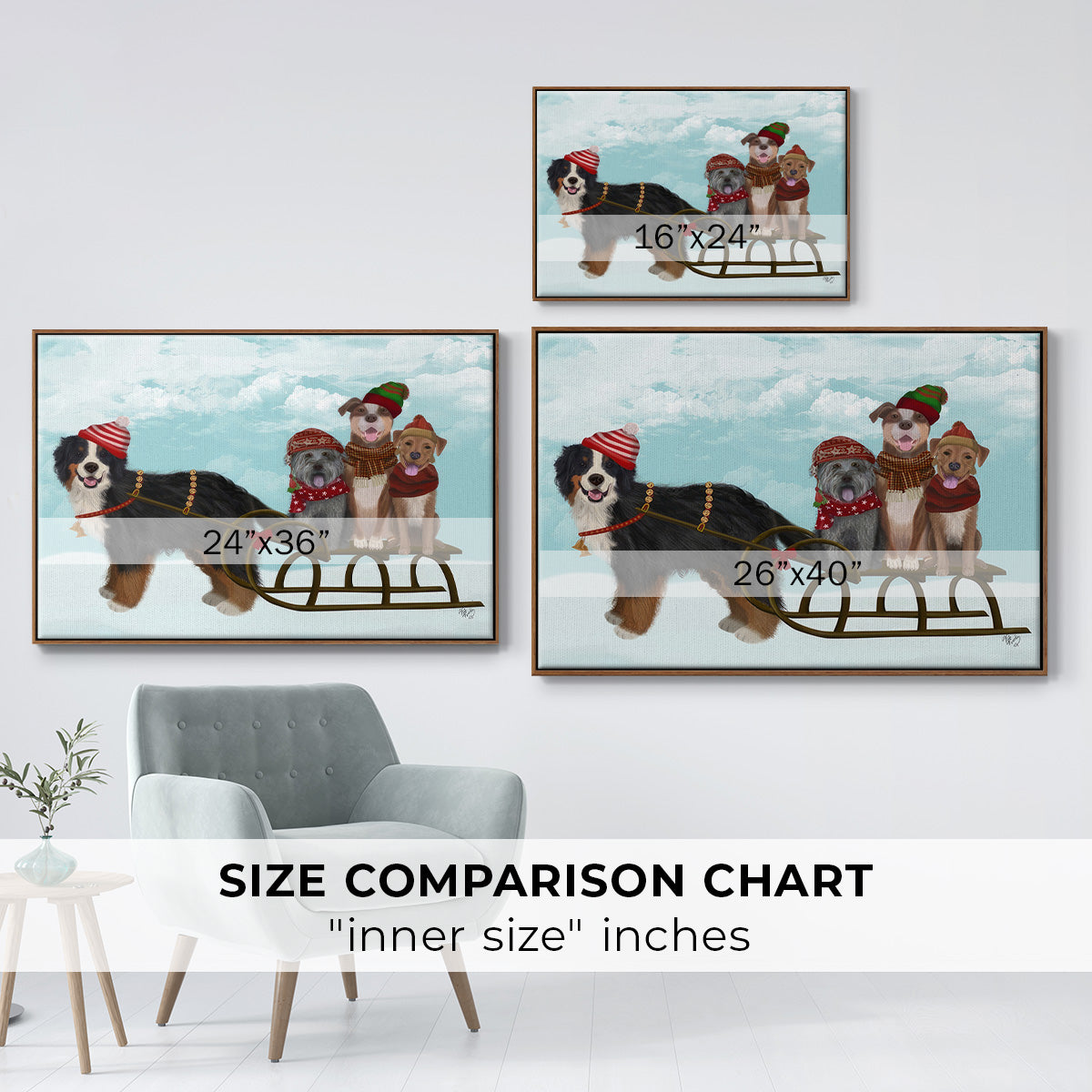 Christmas Mutt Sled - Floater Framed Canvas Print