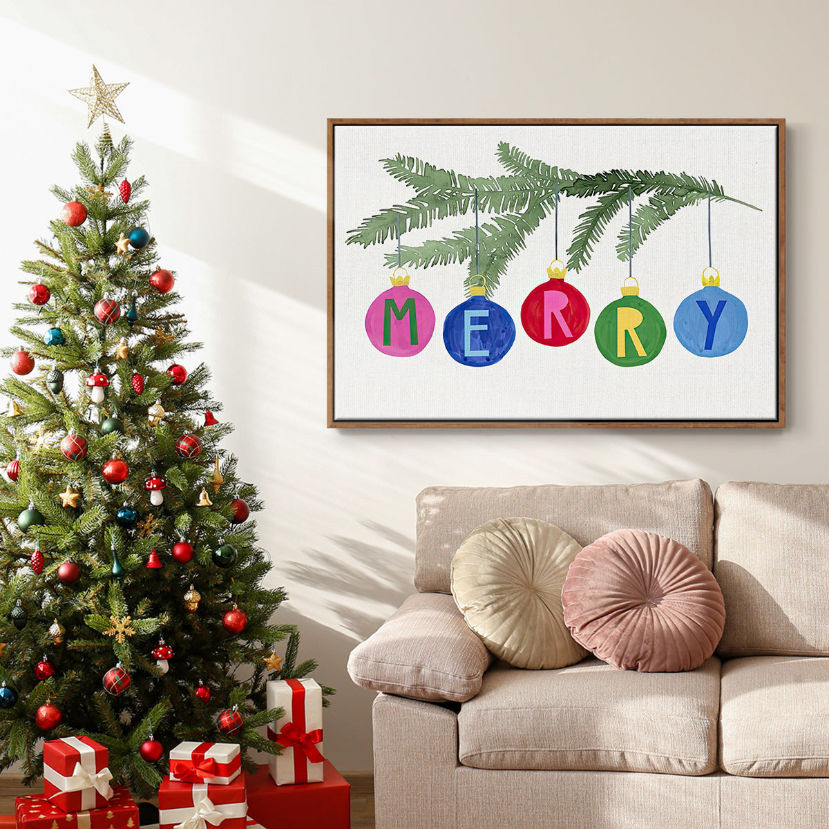 Colorful Christmas Collection A - Floater Framed Canvas Print