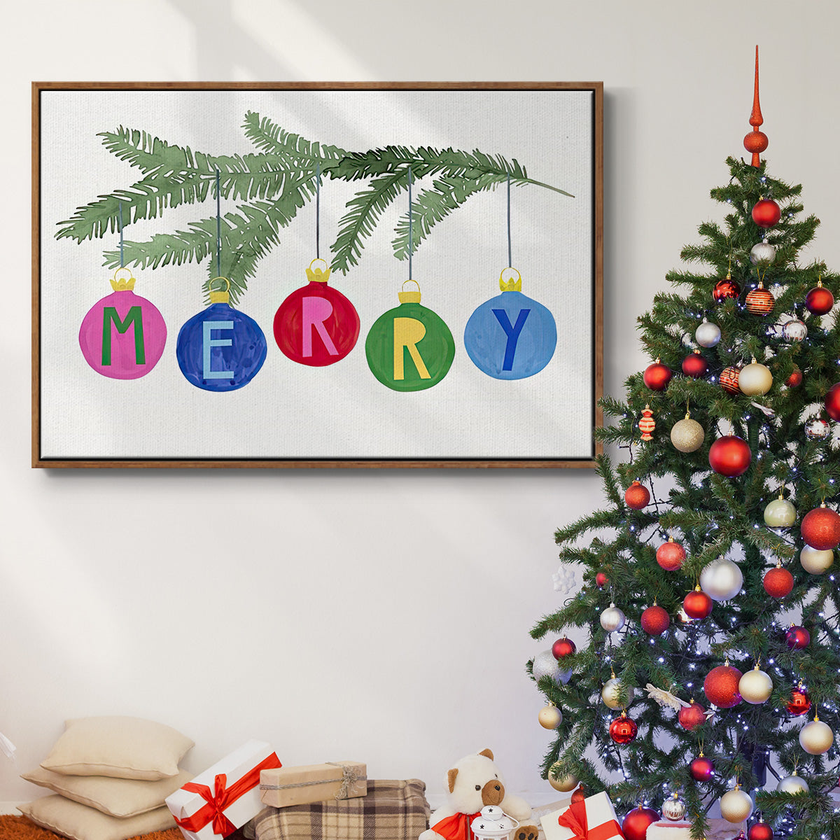 Colorful Christmas Collection A - Floater Framed Canvas Print
