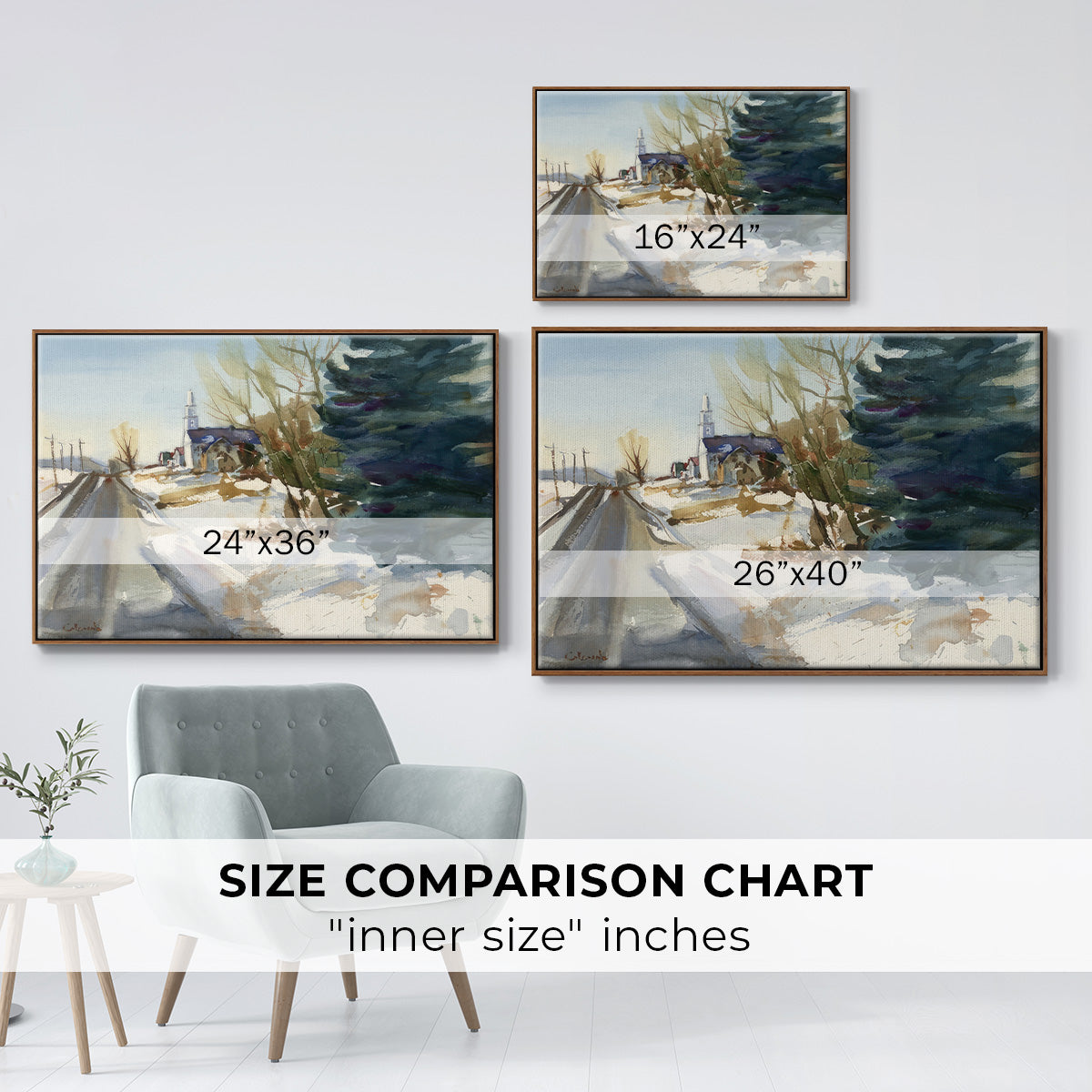 Congregational Church in Winter - Floater Framed Canvas Print