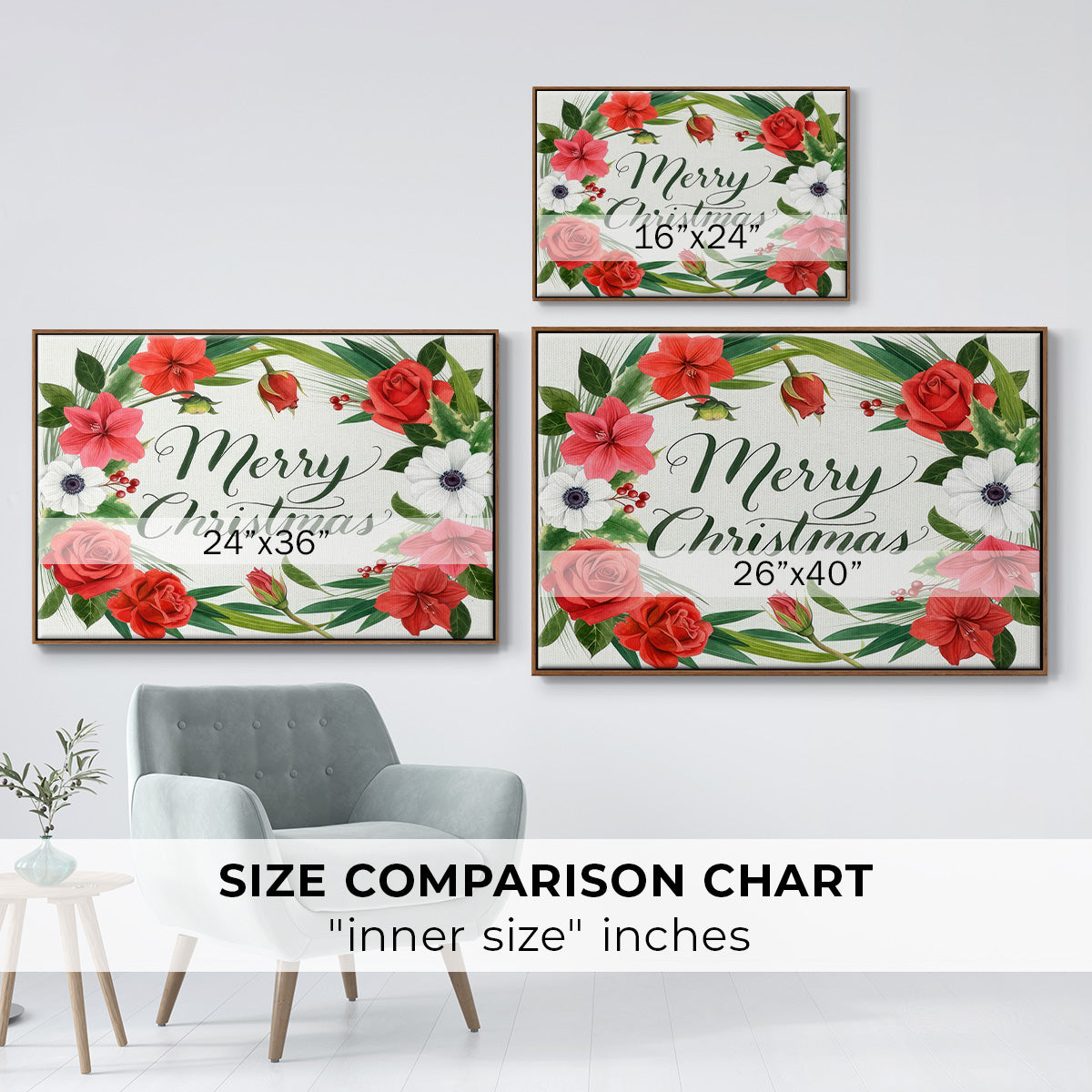 Christmas Floral Wreath Collection A - Floater Framed Canvas Print