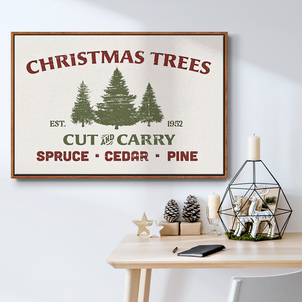 Christmas Farm Sign I - Floater Framed Canvas Print