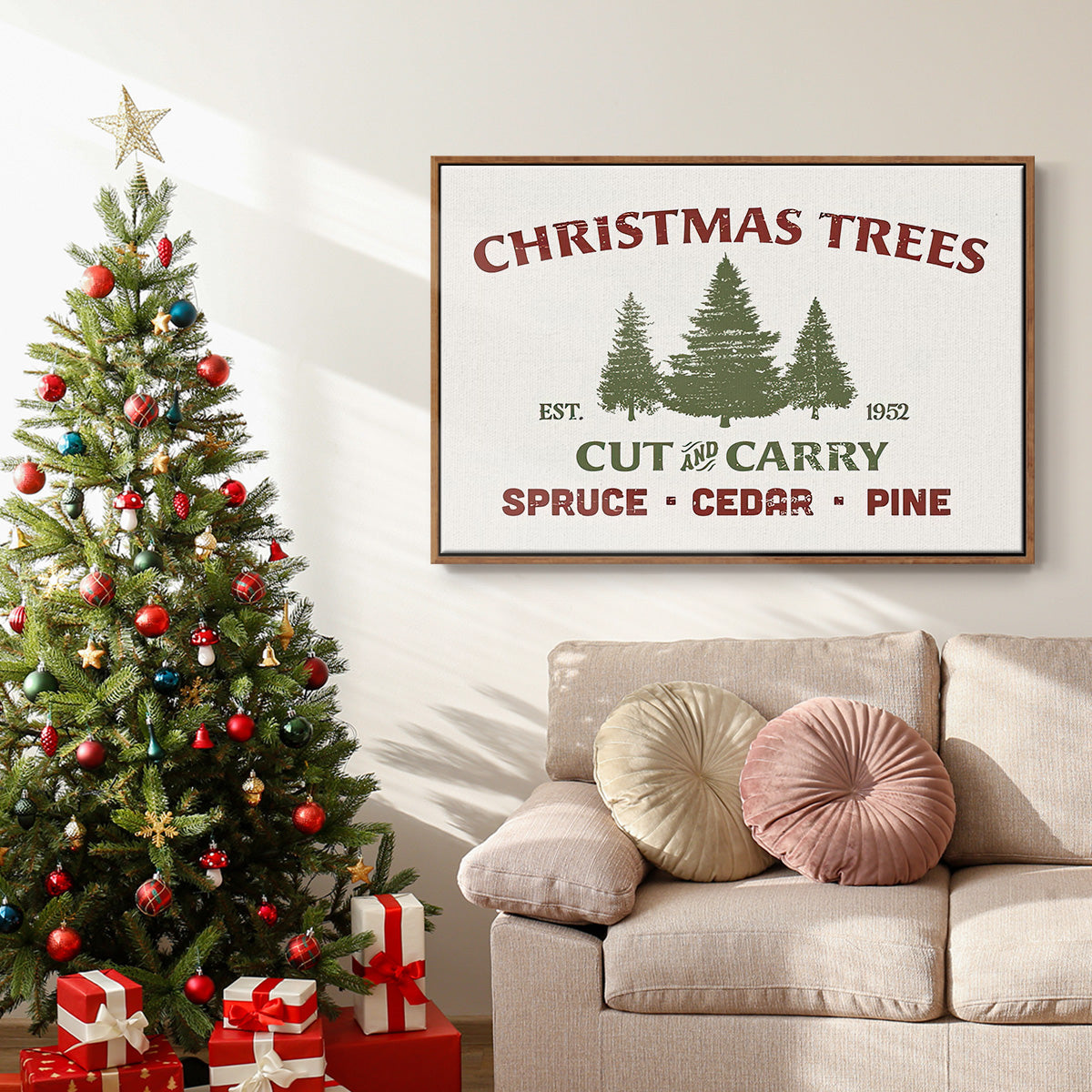 Christmas Farm Sign I - Floater Framed Canvas Print