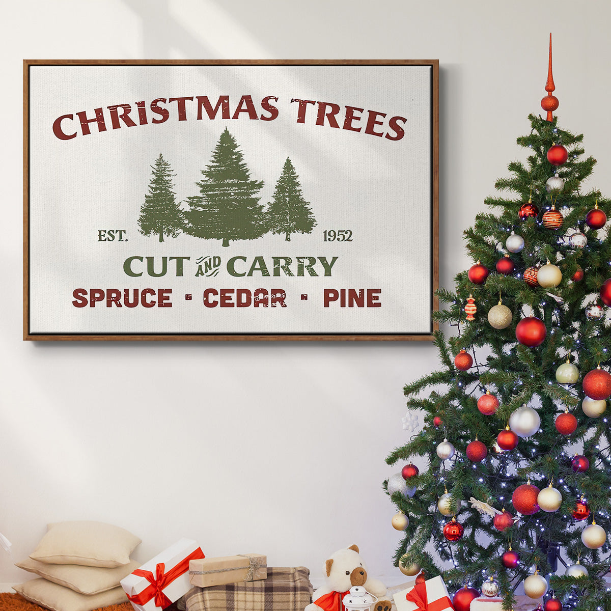 Christmas Farm Sign I - Floater Framed Canvas Print