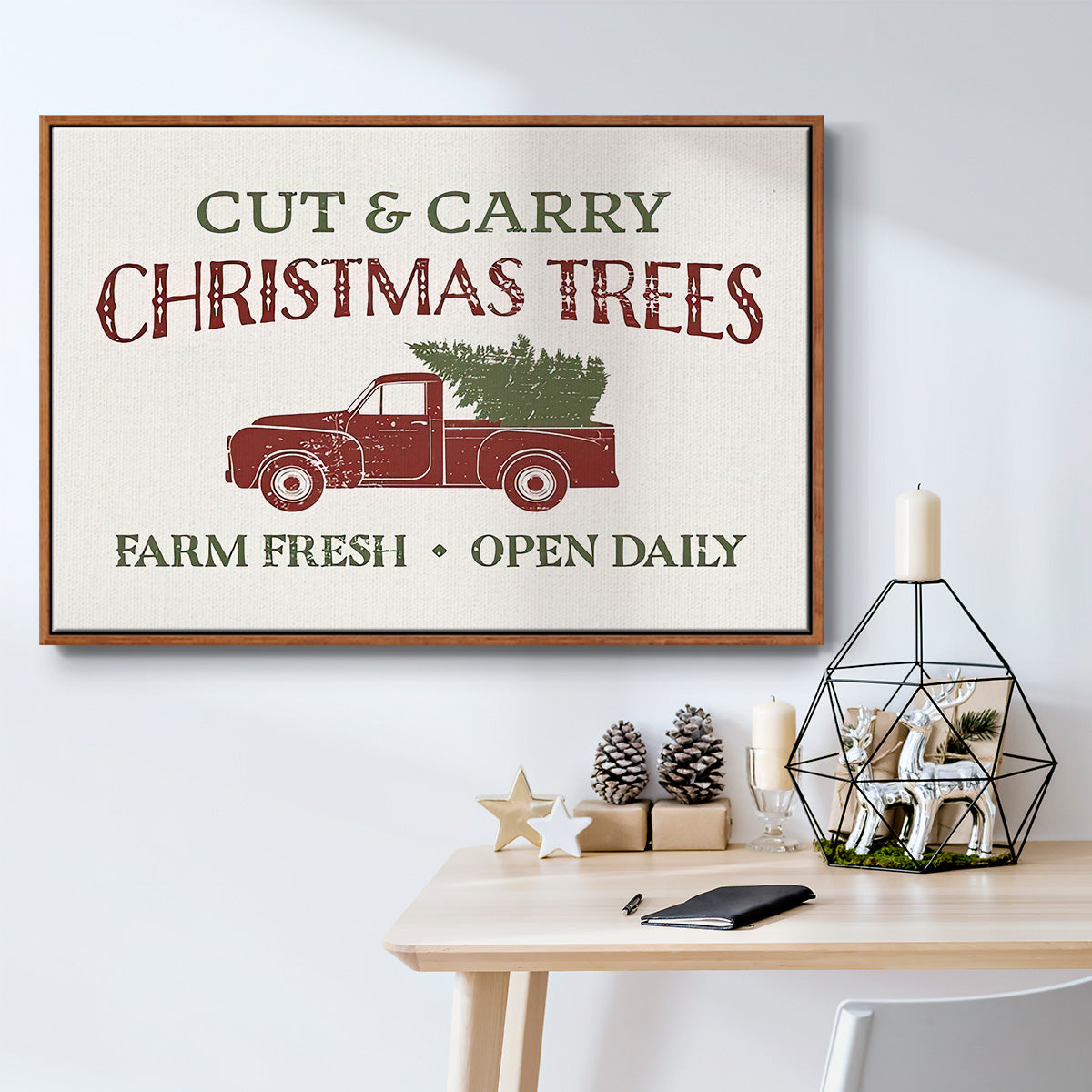 Christmas Farm Sign II - Floater Framed Canvas Print
