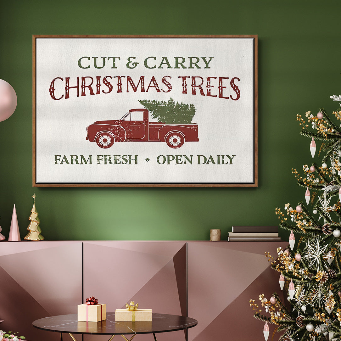 Christmas Farm Sign II - Floater Framed Canvas Print
